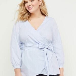 Lane Bryant Gingham Poplin Wrap Top Blue